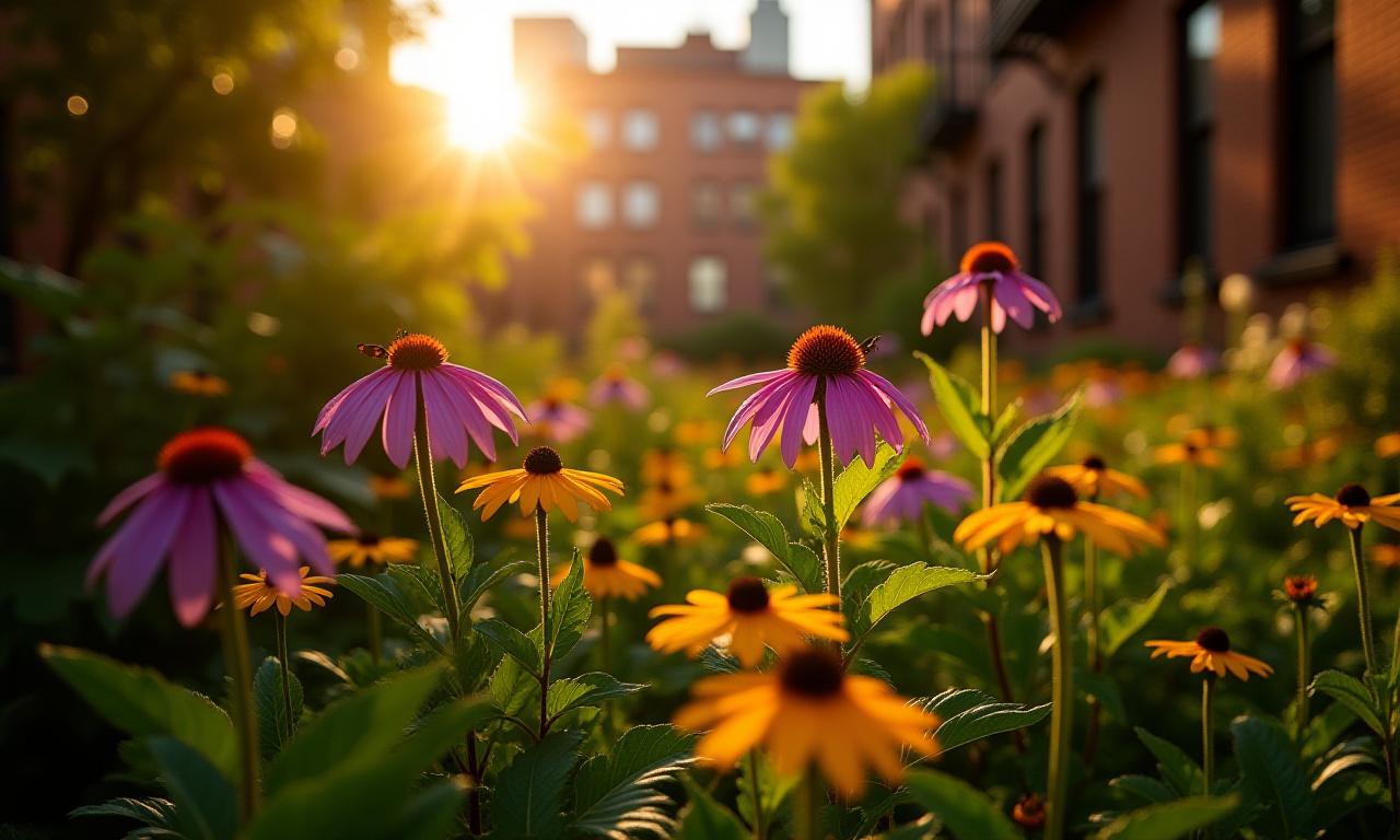 A vibrant New York garden filled with purple coneflowers and local butterflies