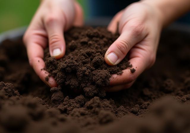 Close up of hands working in rich dark soil