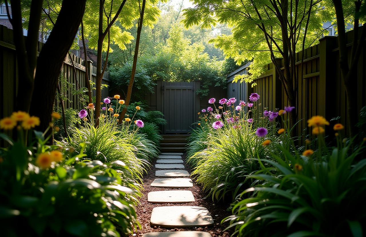 Lush organic garden in Brooklyn brownstone backyard