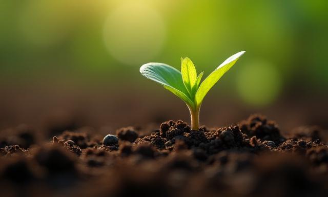 Clean organic soil with small sprout representing data safety and growth