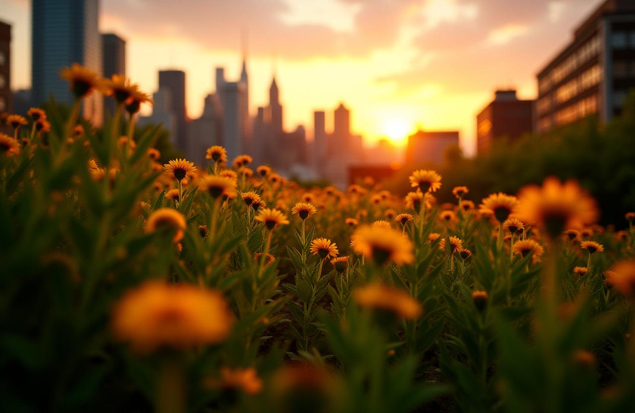 Lush organic rooftop garden in New York City with native plants